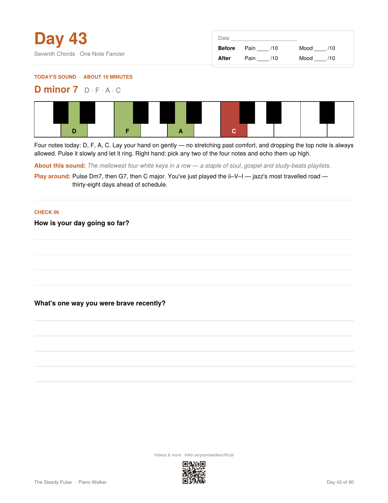Day 43 journal page — the D minor 7 chord
